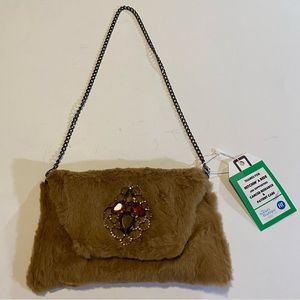Glamourpuss sheared rabbit fur purse, leather lining, magnetic clasp, may be Y2K